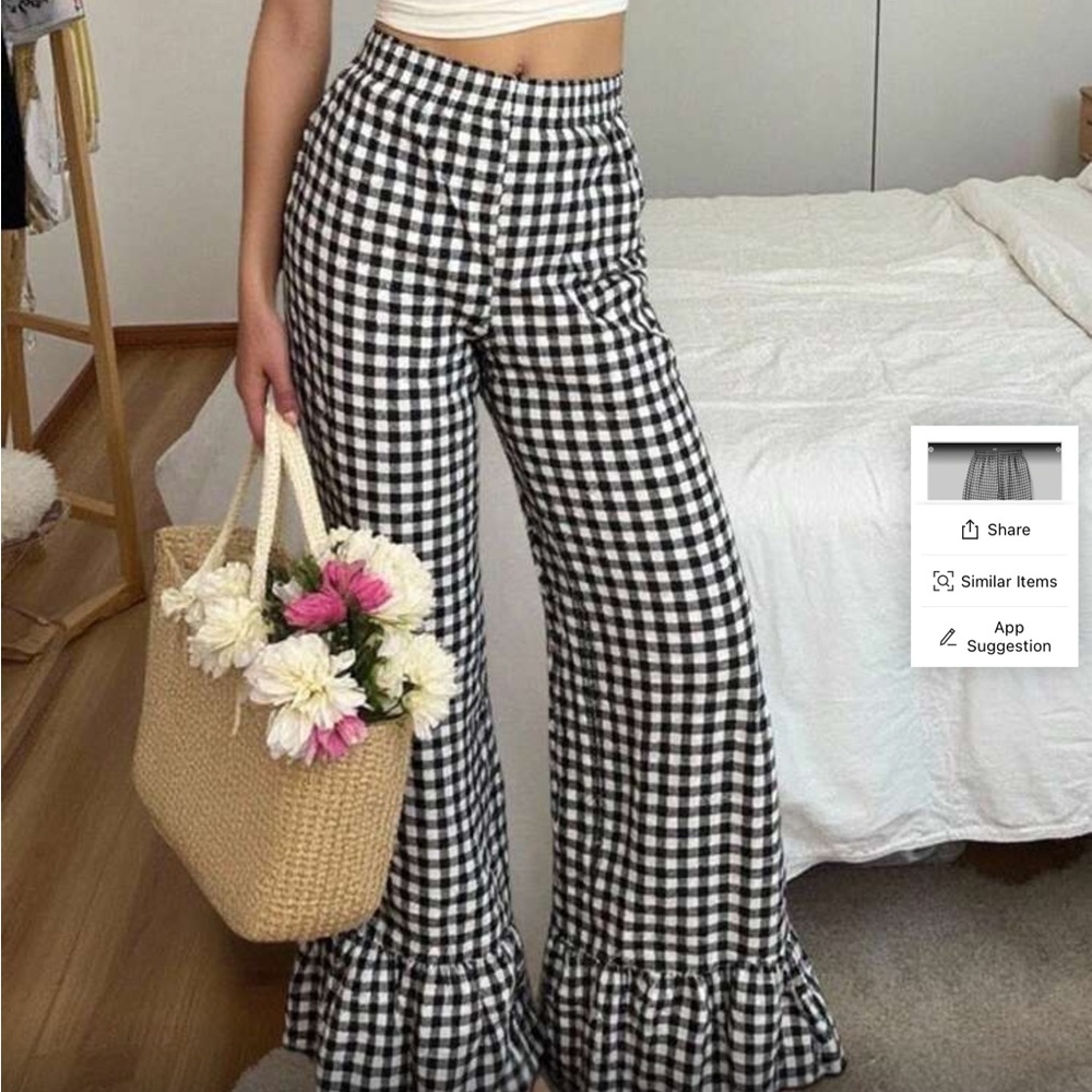 SHEIN Black and White Checkered Wide-Leg Pants